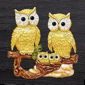 케이엠엘리 황금부엉이 가족 (패브릭) 보석십자수 40x40