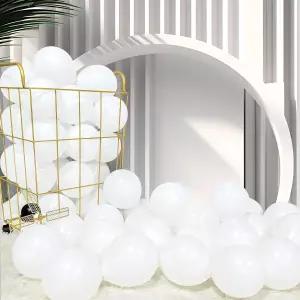 결혼식 생일 파티를 위한 파이로미 작은 흰색 풍선 5인치 100팩 헬륨 매트 원형 두꺼운 라텍스 풍선(리본