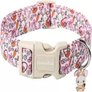 라이오넷 이스터 개 목걸이 - 귀여운 분홍색 토끼 알 목걸이와 플라스틱 버클 가벼운 조절 가능한 큰 중간