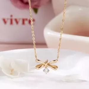 [신세계라이브쇼핑][비앤비골드] 18K 쁘띠 매듭 리본 큐빅볼 체인 목걸이 MNN42427