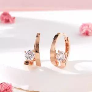 [신세계라이브쇼핑][비앤비골드] 14K 큐빅 사선 크로스링 원터치 귀걸이 한쌍 MNE42444