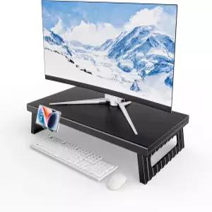 GECOSTROLL 올메탈 폴더블 모니터 스탠드 28cm 와이드 데스크톱 헤드폰 및 마이크 잭 탈착식 휴대폰 홀더