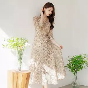 [시크라인] (~XXL까지) 데로프 플라워패턴 쉬폰 랩 원피스 봄 롱원피스 하객룩 오피스룩 모임룩 격식룩 빅사이즈