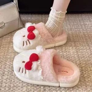 ( )캐릭터 슬리퍼 푹신한 핑크 거실화 털 투톤 겨울용 실내용 화이트 신발 보온