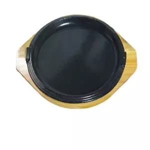 나무밑판 주물 원형 스테이크판 4호 스테이크팬