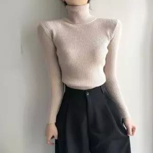 [의류] 여성 목폴라 쫀쫀한 슬림핏 니트 긴팔 부드러운 얇은