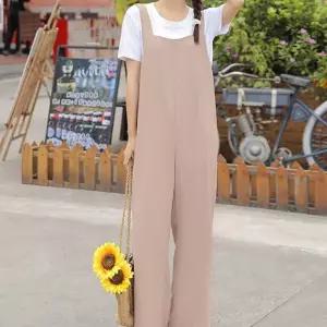 민소매 나시 와이드 점프수트 롱 멜빵바지 여성 여름 kzX9+7Xri