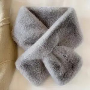 페이크퍼 밍크스타일 여성 숏 머플러 부드러운 토끼털 목도리 겨울