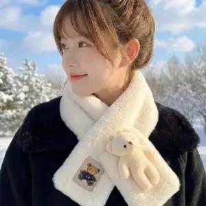 여성 퍼 목도리 브로치 가을 겨울 롱 스카프 머플러