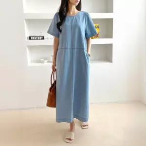 도브 다솜결 반팔 데님 원피스 데이트룩 오피스룩