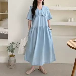 세일러 다솜결 반팔 데님 롱 원피스 오피스룩 데일리룩