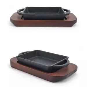 통주물 직사각 콘치즈 철판 무쇠팬 목받침세트 4호 가정용철판