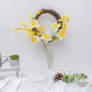 수선화 조화 꽃 리스 벽장식 봄봄 26cm 인테리어 벽걸이 현관 문 꾸미기 소품
