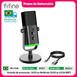 RGB 제어/헤드폰 잭/음소거 PC 게임 녹음용 마이크가 포함된 FIFINE USB/XLR 다이나믹 스트리밍 AmpliGame-