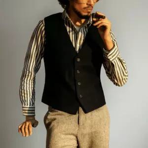 빈티지 남자 정장 트 이너 양복 모직 조끼 핸드메이드 단추