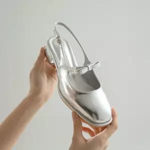 SOVO 로즈 리본 메리제인 로우힐 슬링백 3cm