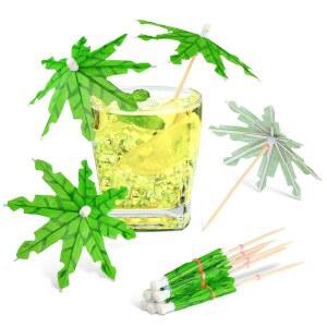 코코넛 잎 150피스 음료 우산 칵테일, 여름 하와이 컵케이크 토핑으로 파라솔 칵테일 스틱과 나무 이쑤시개를 선택하다 스틱 열대 결혼식 파티