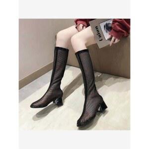 여름 망사 롱부츠 부츠 통굽 슈즈 메쉬 찢어진 가벼운 여성