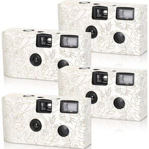 결혼식용 정미 4팩 일회용 카메라, 결혼 기념 여행 파티 용품 수집을 위한 플래시 포함 34mm 카메라 (프레시 스타일, 블랙 화이트 필름)