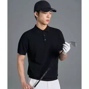 빈폴 BEANPOLE GOLF [B_under] 남성 자카드 니트 반소매 칼라 티셔츠 - 블랙 BJ6351M035 290434