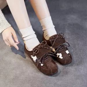 여성 빈티지 가을 플랫 호피 MN 키높이 리얼 보트화 무늬 워커 트레킹화 OOTD3