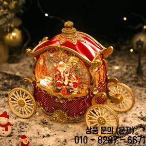 크리스마스 산타클로스 레트로 마차 오르골 발광 눈 내리는 데스크탑 장식품 거실 축제 분위기