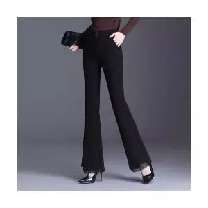 와칸다 여성 여친 바지 9부 블랙 기모 세미 플레어팬츠 하이웨이스트 슬림 정장 빅사이즈 캐주얼 KKE3