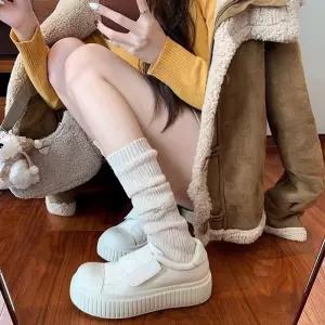 EAMT 여성용 하이탑 포도맘 스튜디오리 워싱 말가죽 라운드 와이드 스니커즈 보드화 YJ5