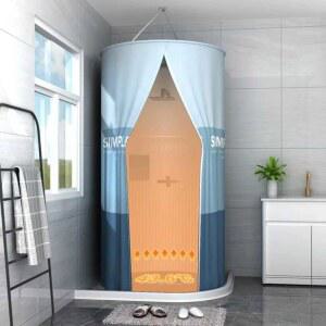 원형샤워커튼 욕실 펜션 방수가림막 수납백 플라워 욕실가림막 코너커튼봉 화장실압축봉 그리스