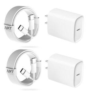 17 16 15 프로 충전기 고속 충전 20W USB C 블록(10피트 길이의 타입 포함) /17 맥스 /에어 /16 /15 /프로 S24용 케이블 코드