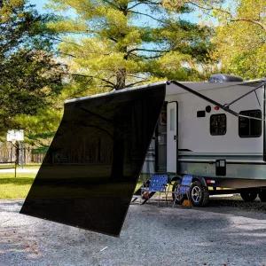 WELKIN RV 차양막 (15피트 3인치 x 9인치) 블랙 메쉬 스크린 선쉐이드 UV 선블로커 캐노피 완성 키트