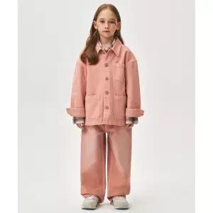 MUSINSA STANDARD KIDS 피그먼트 데님 초어 재킷  와이드 팬츠 셋업 [코랄] 167130