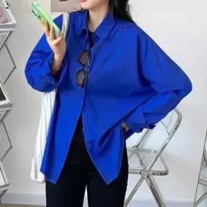 [의류] 루즈핏 블루 긴팔 셔츠 면바지 코디 바캉스 데일리