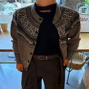 남친 니트 가을 브이넥 페어아일 커플 카디건 탑 가디건 BE3