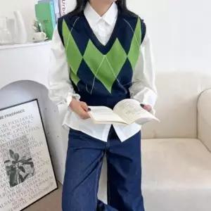 [의류] 2L-UND 5092 여자브이넥 아가일니트조끼