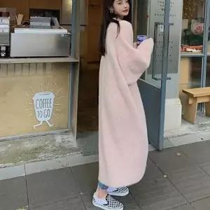 여성겨울코디 루즈핏 여성 데일리 편세권 꾸안꾸 롱가디건 핑크