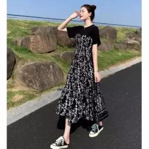 [옷은날개] 빅사이즈원피스 원피스 꽃무늬 레이어드 롱원피스 여
