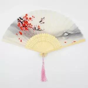 접이식 부채 전통 수채화 그림 레드 휴대용 핸드선풍기