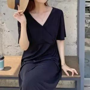 [옷은날개] 빅사이즈 브이랩 리본 307P662S 무지 원피스