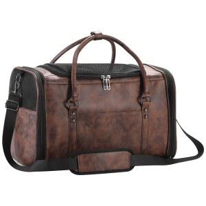 소형견과 고양이를 위한 조홈빈 스타일리시한 가죽 반려동물 캐리어 최대 15파운드, 항공사 승인 경량 여행용 토트, 통기성 메쉬 및 어깨끈 커피 포함