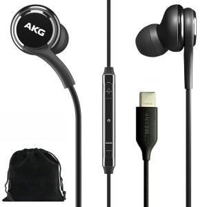 삼성 AKG 이어버드 오리지널 USB 타입 C 인이어 헤드폰, 리모컨 및 마이크 포함 갤럭시 A53 5G, S22, S21 FE, S20 울트라, 노트 10, 10+, S10 플러스 - 브레이드 벨벳 파우치 블랙