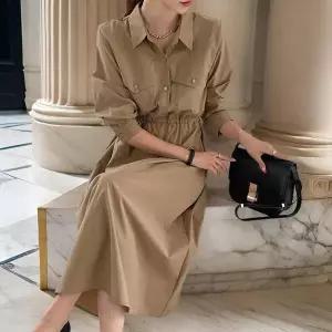 여성 카라넥 롱 에이라인 벨티드 원피스 (31593896A)