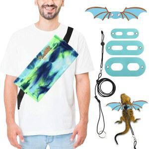 ESMORAH 날개 및 슬링 휴식용 수염 캐리어 백, 달린 파충류 캐리어, 동물 하네스, 여행 소형 목줄 드래곤 산책 하네스 야외 조절 도마뱀 가능한