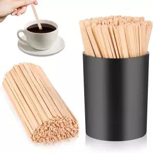 200 PCS 커피 교반기 및 홀더 세트 나무 스틱 5.5 인치 일회용 음료 스틱(우드 블랙 교반기)