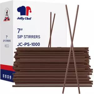 졸리 셰프 1000 카운트 커피 교반기 7인치 일회용 플라스틱 교반봉 칵테일 및 커피용 갈색 음용 빨대