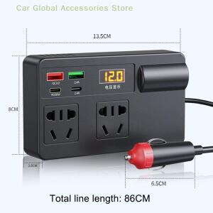 자동차 차량용 호환 인버터 200W DC 12V/24V AC 220V 변환기 ON/OFF 스위치 QC 3.0 USB/PD/Type-C 충전기