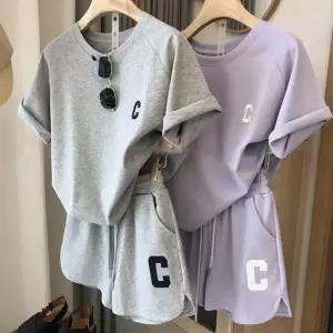 LND 스포티C 반팔 반바지 세트 여름 츄리닝 여성 운동복 데일리 캐주얼 트레이닝복 홈웨어