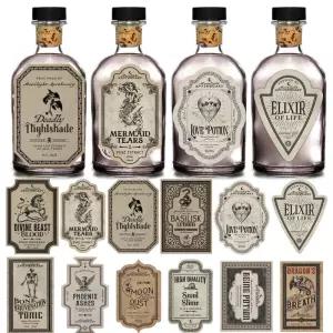 12pcs 레트로 판타지 물약 테마 할로윈 병 라벨 스티커 마법의 와인 유리에 대 한 종이 데칼 파티 바 장식