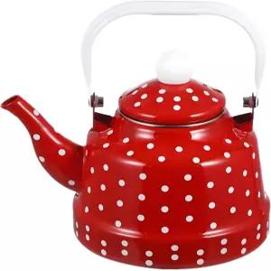 주방용 1.8쿼트 빈티지 에나멜 티 주전자 스토브탑 빨간 흰색 반점이 있는 스토브용 작은 포트 인덕션 전기