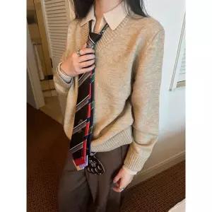 님성 데일리 니트 브이넥 페이크 투피스 무드 추동 루즈핏 캐주얼 코디 톱 다올4